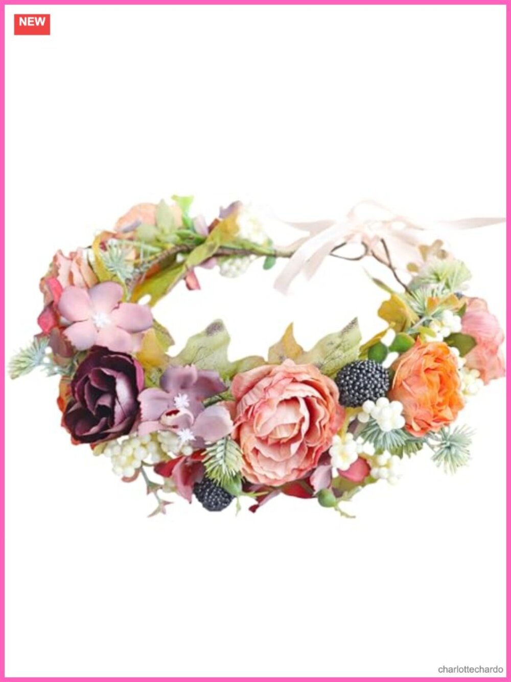 Floral Wedding Headband Halo Crown Adjustable Tie Ribbon Hair Accessory